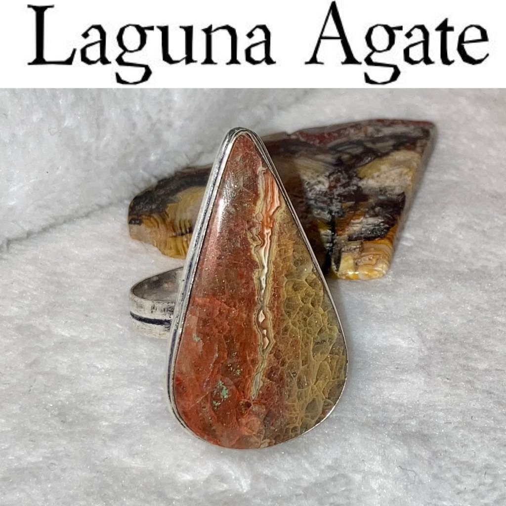 Enticing Mexican Laguna Lace Agate Gemstone Chunky Handmade Ring Size 10